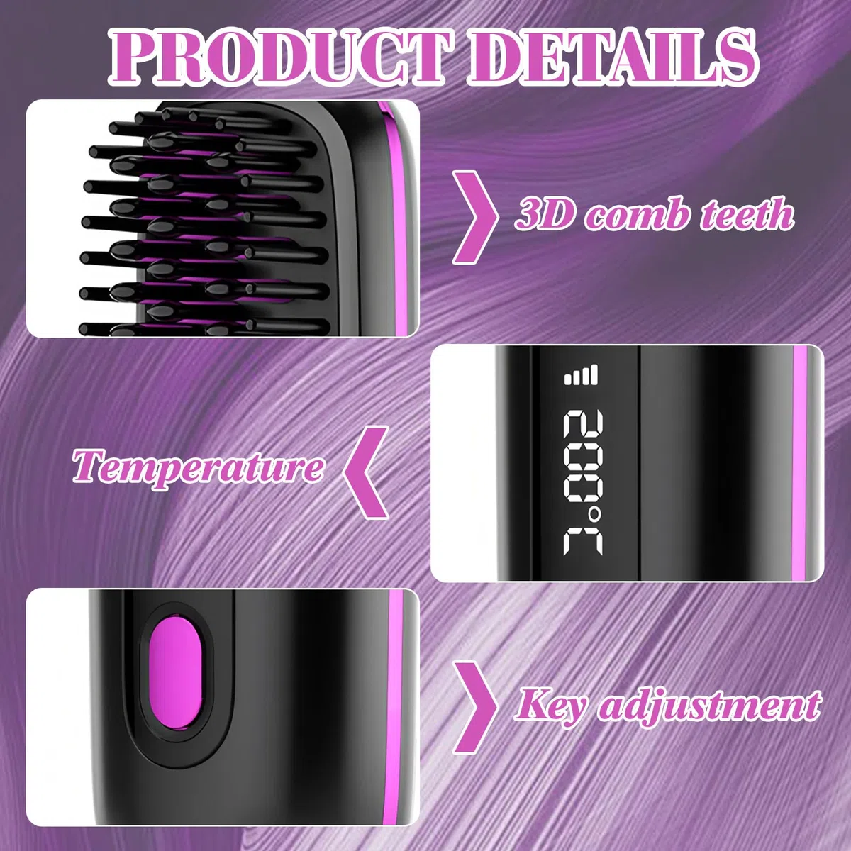 Spazzola Lisciante per Capelli Senza Fil, Senza Fili Piastra Lisciante, Piastra per Capelli, 3 Livelli di Temperatura, con Display a LED, Ideale per i Viaggi e l'uso Quotidiano