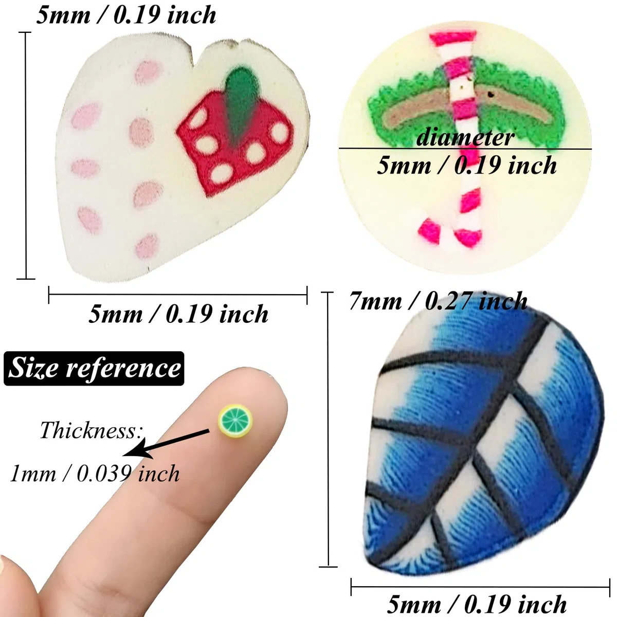 16000 pezzi (20 stili) Charms di Fette d'argilla, VEINARDYL Fette di arte del chiodo Argilla polimerica 3D Frutto Cuore Fiore per l'artigianato Produzione di melma di resina Decorazione del cellulare