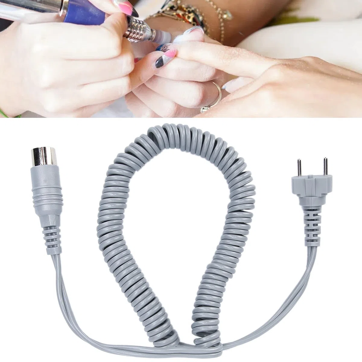 Cavo Del Manipolo per Trapano per Unghie, Cavo Di Alimentazione Del Cavo Del Telefono Cellulare Del Trapano per Unghie, Accessori per Macchine per Manicure con Trapano Elettrico per Unghie(Grigio)