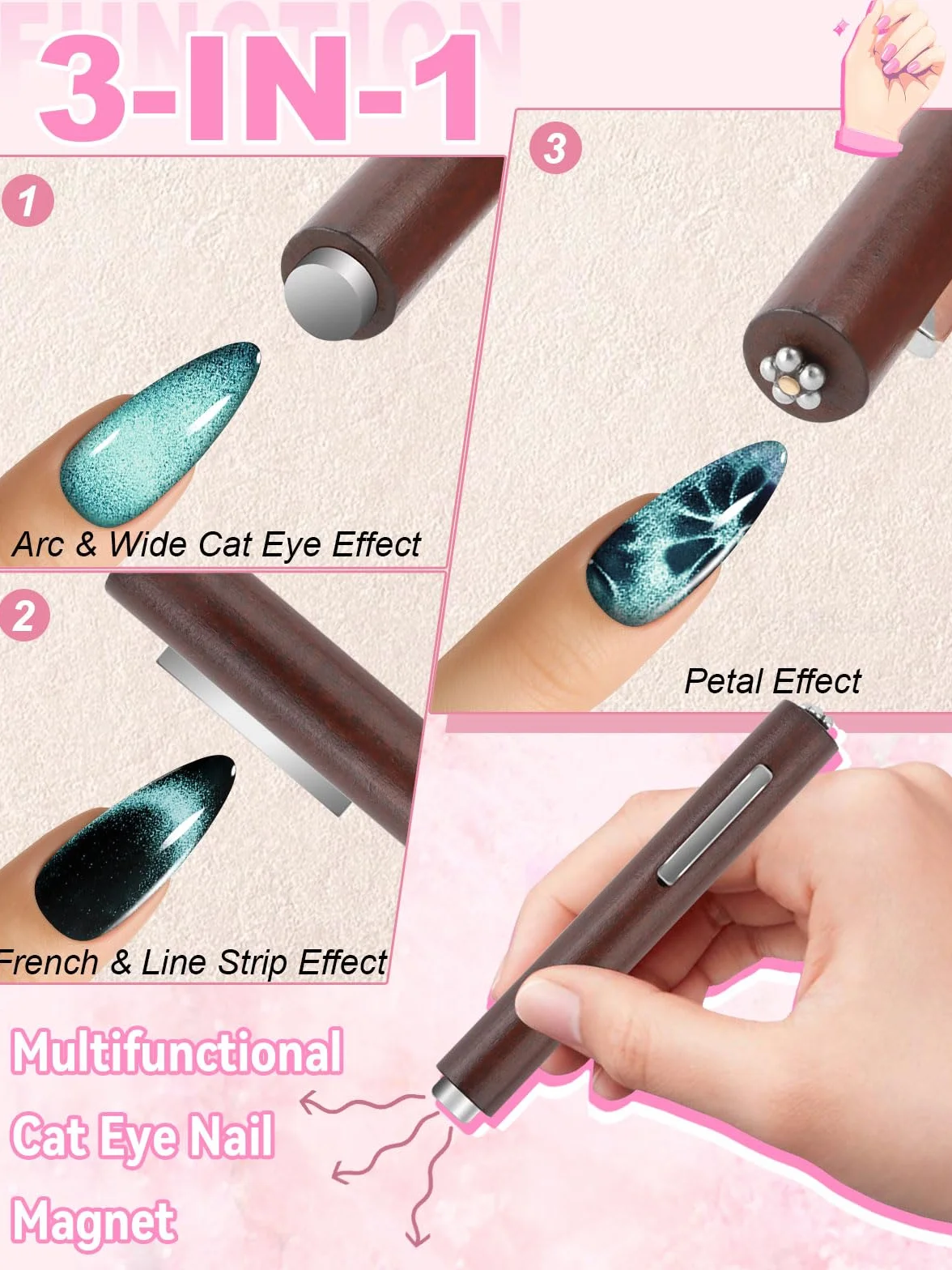 TOROKOM Set Magnetico Cat Eye 54PCS – Strumenti 3-in-1 per Nail Art con Smalto Gel – Kit Magneti per Effetti Occhio di Gatto & Disegni Creativi, Uso Casa & Salone (Set Multicolore)