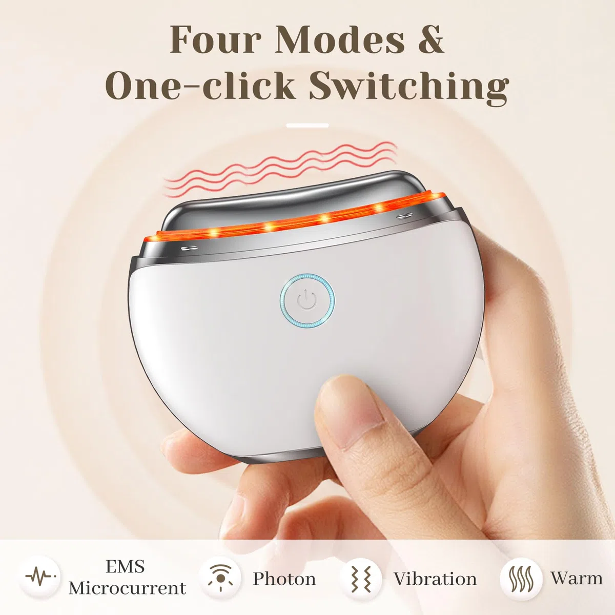 Massaggiatore Viso Lifting Elettrico Antirughe, Profey EMS Gua Sha con 4 Modi, Vibrazione e Calore, Massaggio Viso con LED Luce Rossa Blu viola, EMS Face Massager