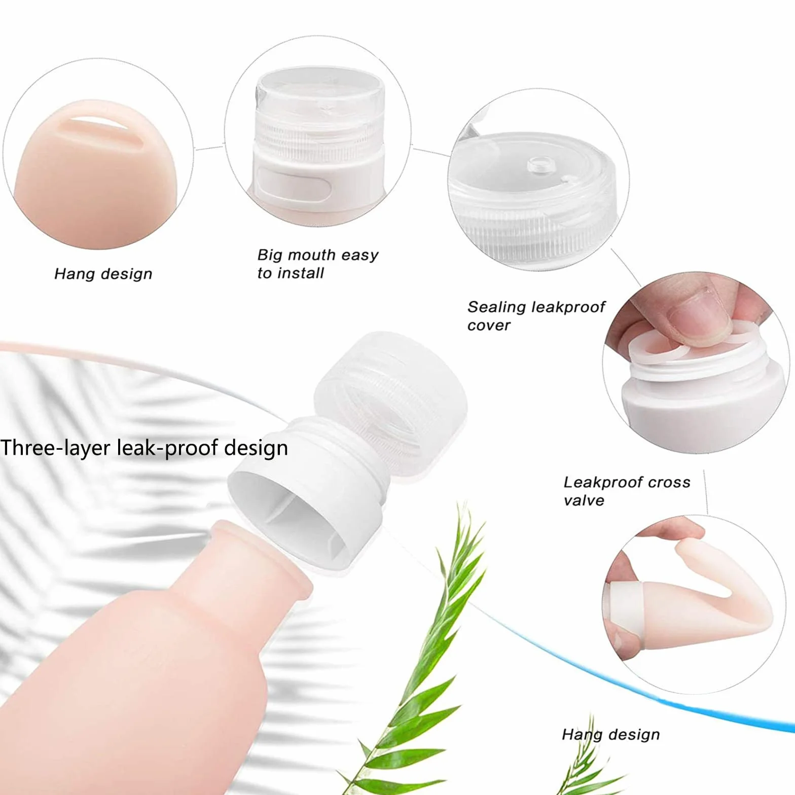 4 Pezzi Bottiglie da Viaggio in Silicone, 60 ml Contenitori Ricaricabili Kit Contenitori da Viaggio Flaconi Morbidi con Moschettone per Shampoo, Balsamo e Lozione