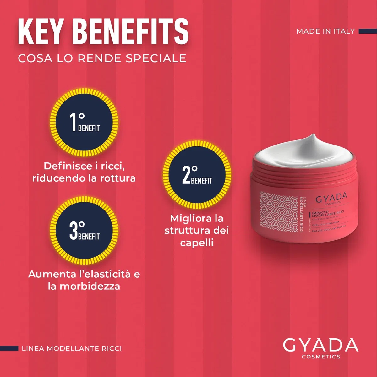 GYADA COSMETICS, Impacco Modellante Ricci, per Capelli Sfibrati e Crespi, Aumenta Tenuta Riccio, Intensa Azione Districante ed Elasticizzante, con Proteine Vegetali Idrolizzate e Linfa di Vite, 250 ml