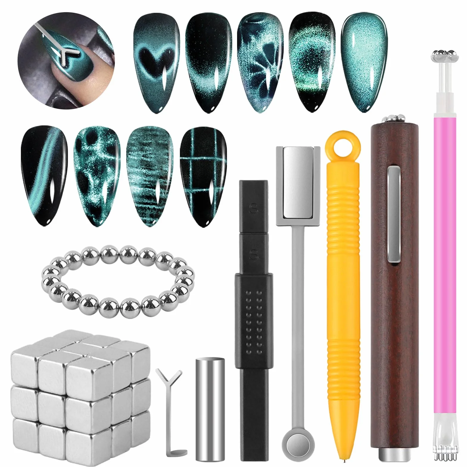 TOROKOM Set Magnetico Cat Eye 54PCS – Strumenti 3-in-1 per Nail Art con Smalto Gel – Kit Magneti per Effetti Occhio di Gatto & Disegni Creativi, Uso Casa & Salone (Set Multicolore)