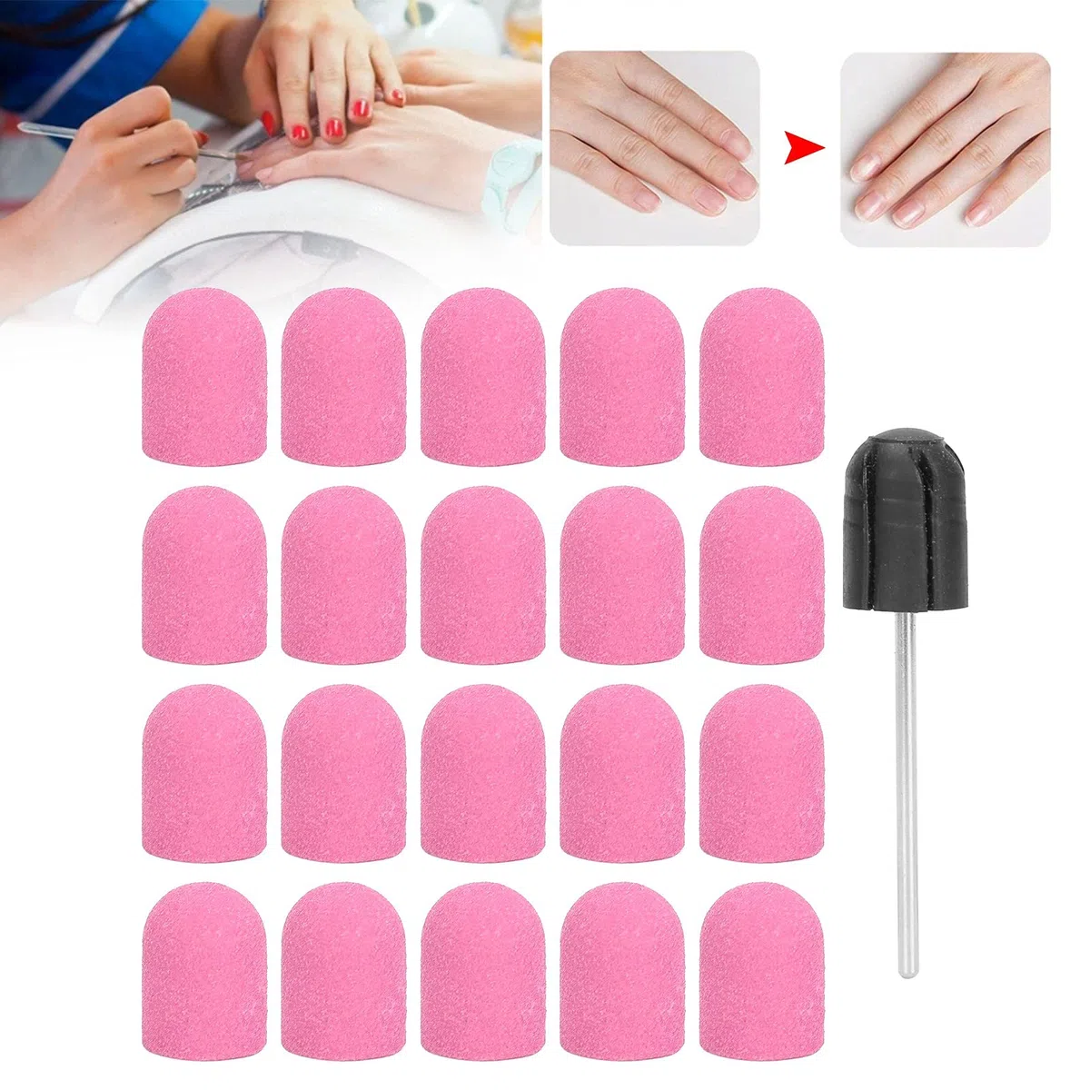Tappo Abrasivo per Nail Art e Blocchetti di Punte per Trapano, Set di Nastri Abrasivi per Levigatura, Testine Lucidanti Strumento per Pedicure e Manicure (Rosa)