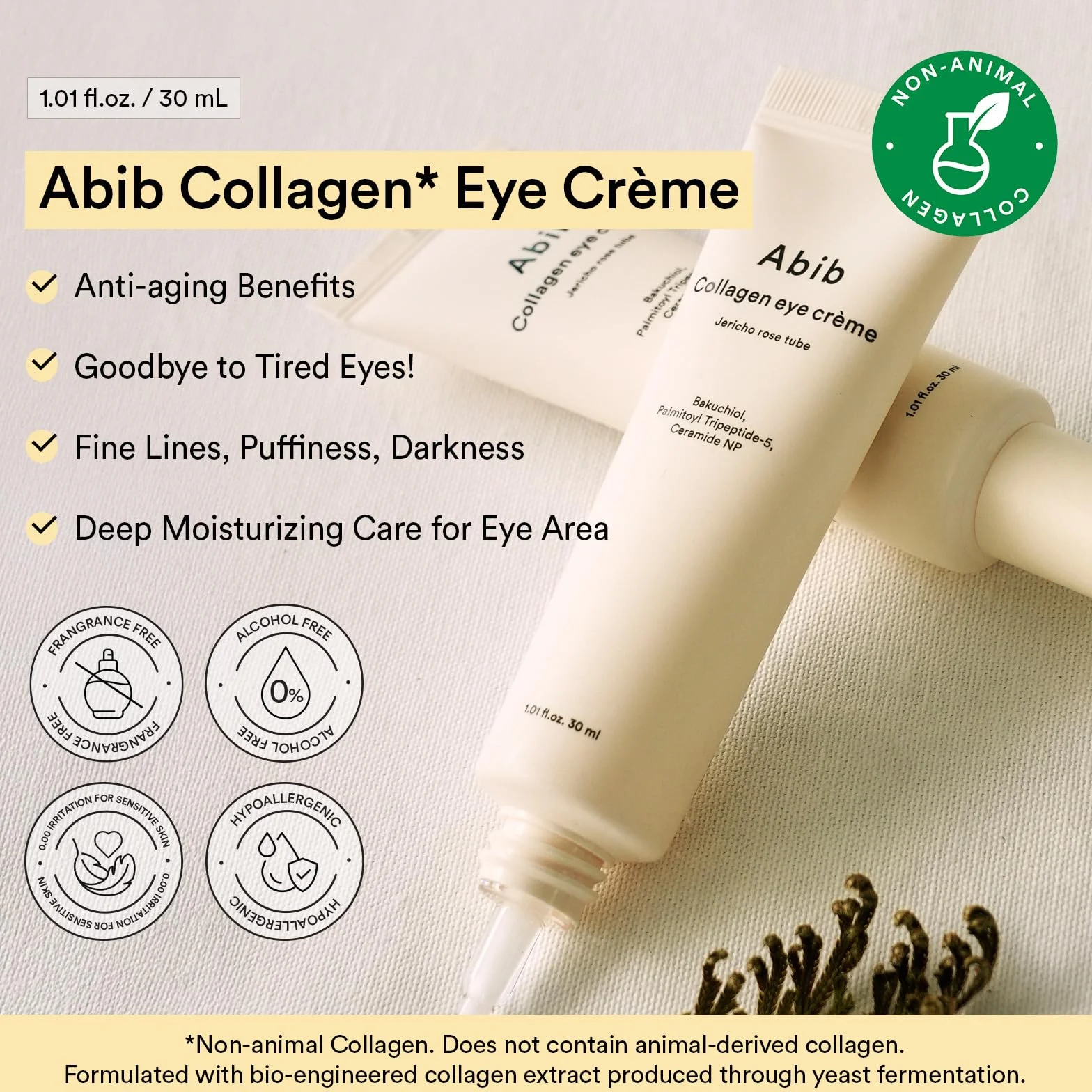 Abib Crema Contorno Occhi Al Collagene Jericho Rose Tube Per Occhiaie E Borse, Linee Sottili Sotto Gli Occhi
