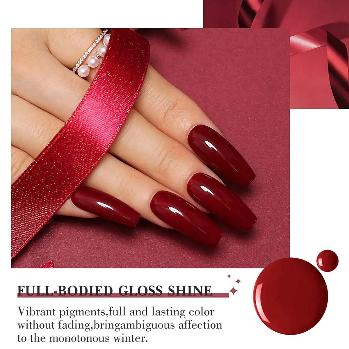 Honey Joy - Set di 6 polveri per immersione in polvere glitterate, collezione classica rossa, per nail art, manicure, saloni fai da te, regali per la casa, per donne, non necessita di lampada per