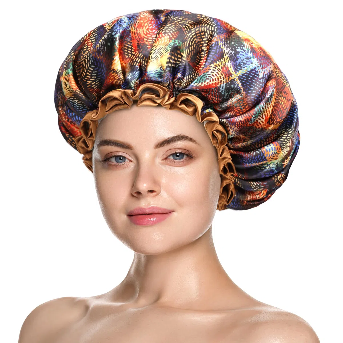 mikimini Grande Cuffia Doccia per Donne, Cappelli da Doccia Impermeabili Riutilizzabili per Capelli Lunghi e Spessi, Cuffie da Bagno Elestica Regolabili per Signore