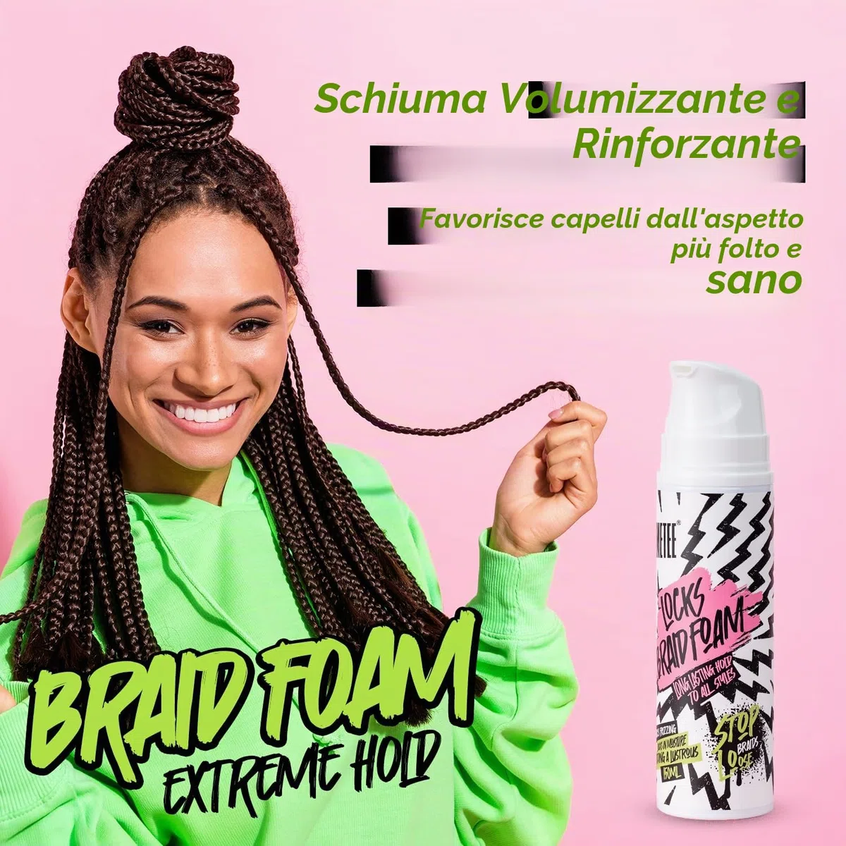 immetee Braid Foam, Mousse per Trecce Hair Braid, Controllo dei Frizz, Mousse con Tenuta Extra e Alto Lucore per Trecce, Torce e Blocchi 150ml