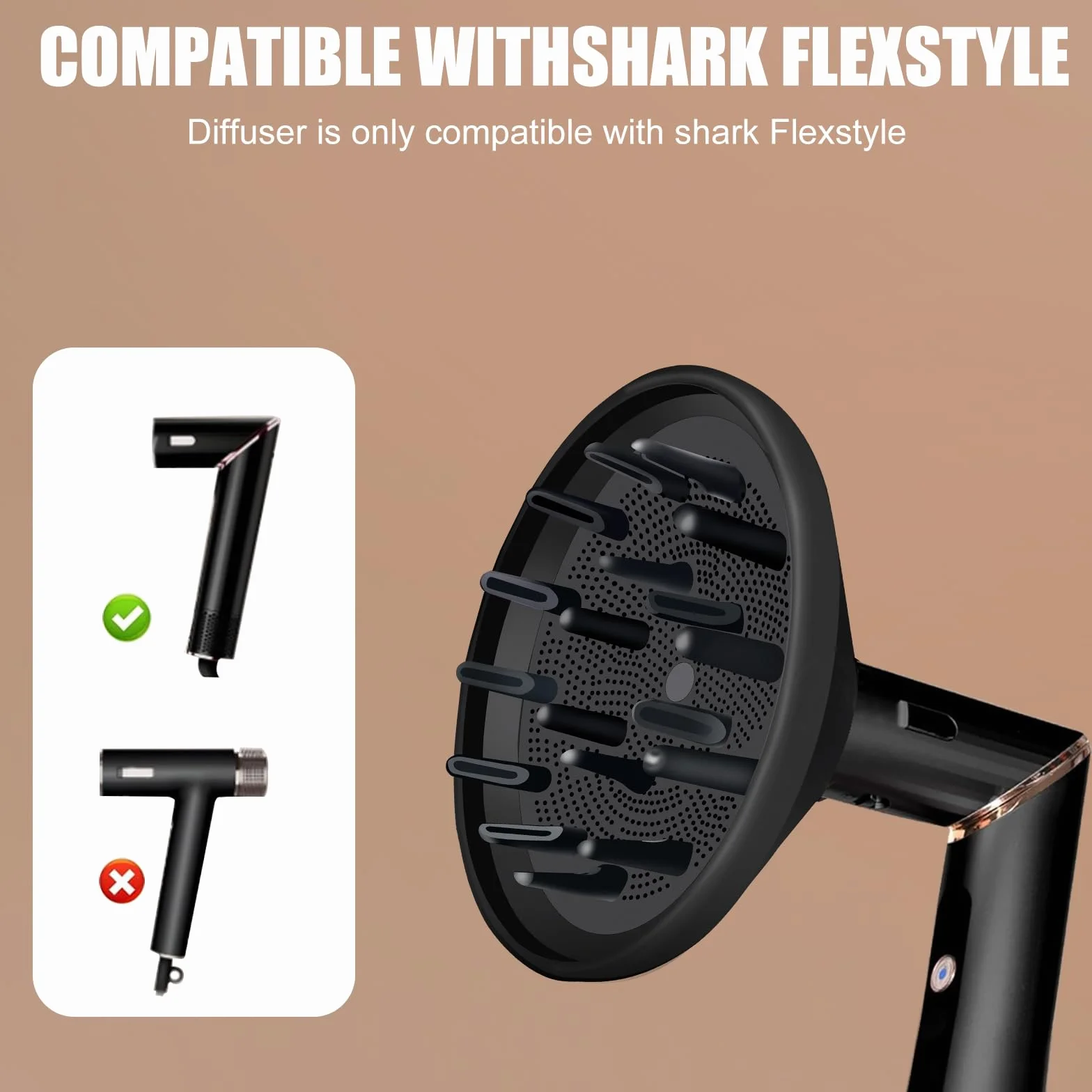 Diffusore compatibile con asciugacapelli Shark FlexStyle, accessorio per ricci naturali, strumento per lo styling ideale per capelli mossi e ricci (nero)