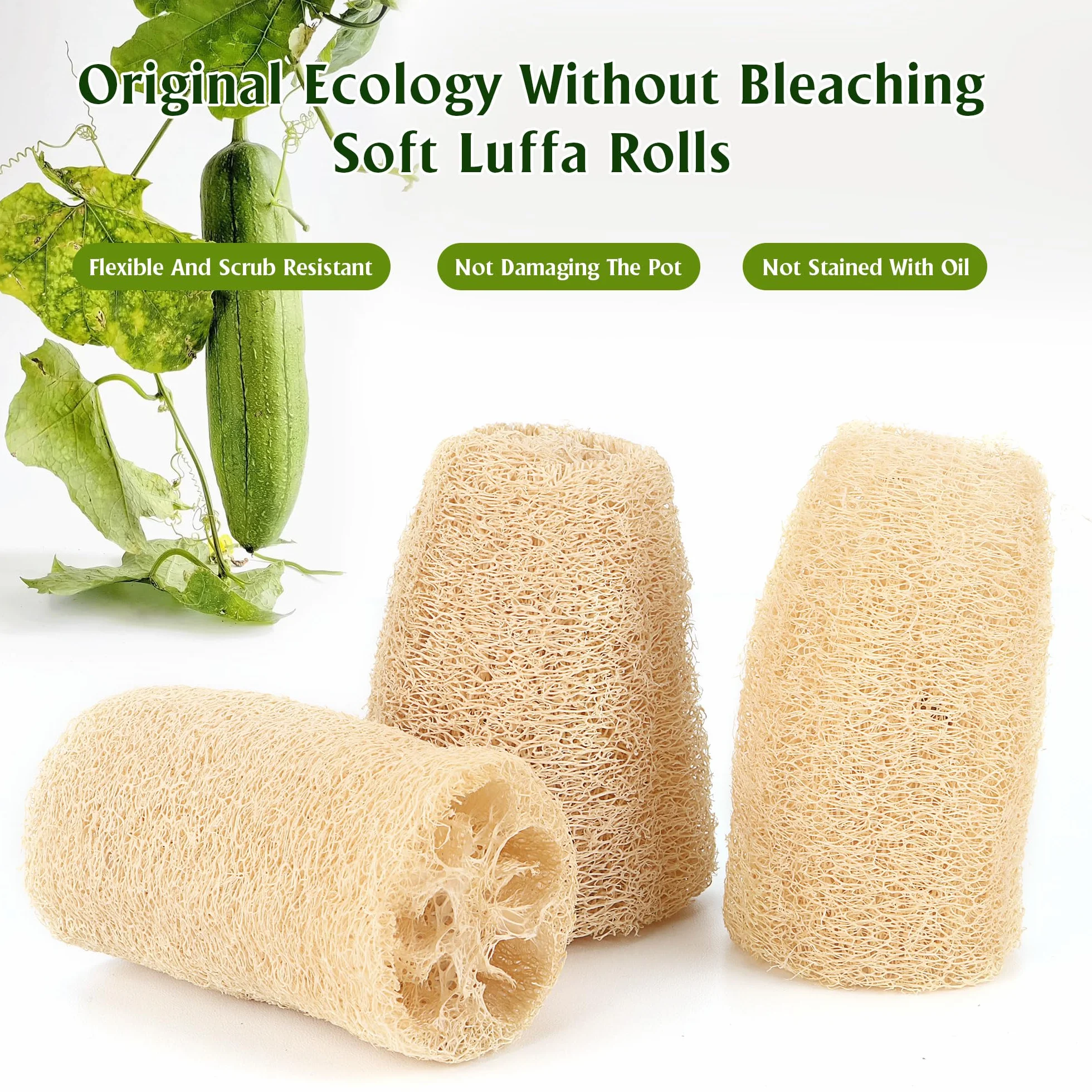 6 Pezzi Luffa Spugna, Luffa Naturale per la cura del corpo e la rimozione della pelle mort per Fare il Bagno, Lavare i Piatti, Pulire la Cucina