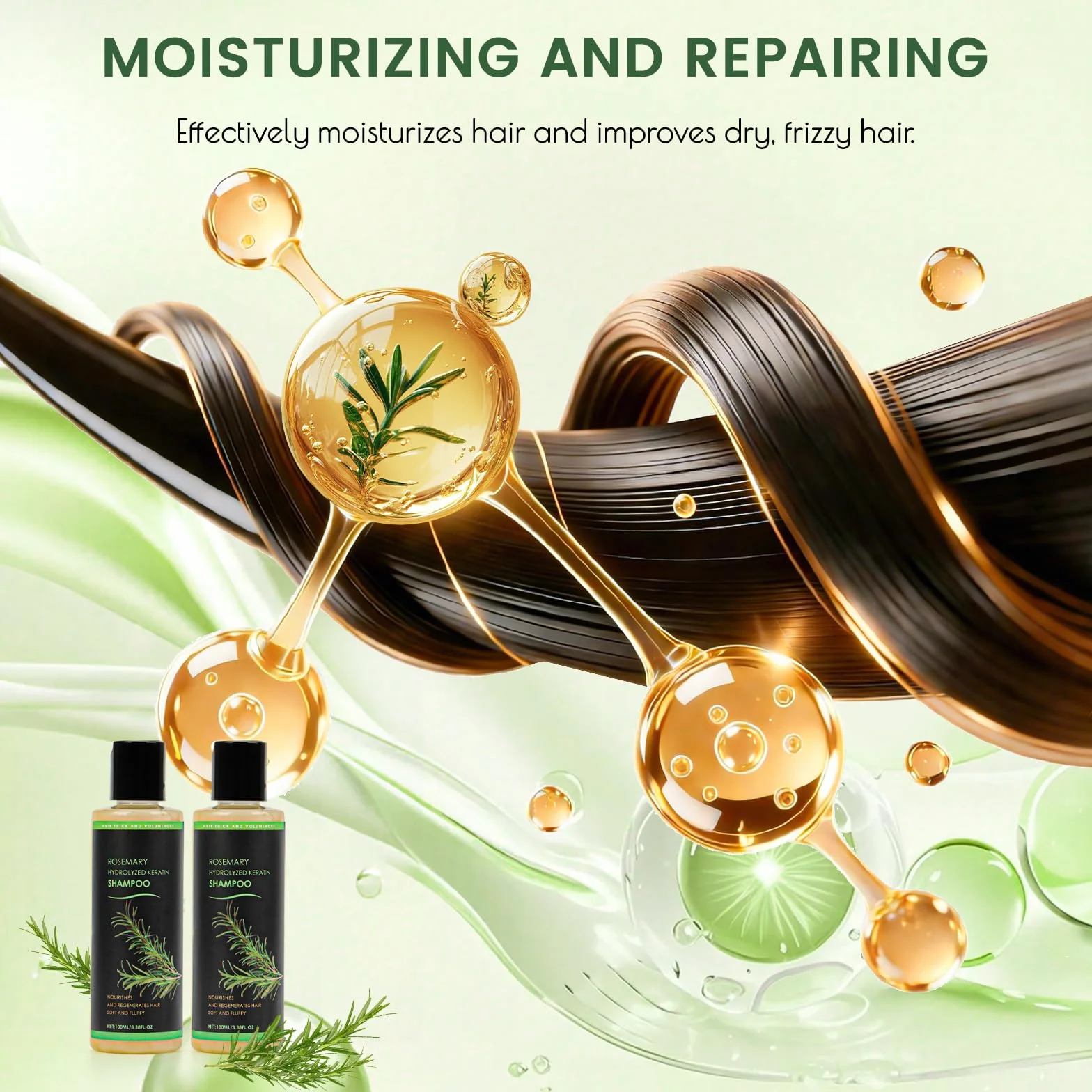 Shampoo al rosmarino per la crescita dei capelli, naturale Rosemary Hydrolyzed Keratin Shampoo da donna per rafforzare i capelli fini e la caduta dei capelli, ammorbidito e fluffy Cleansing