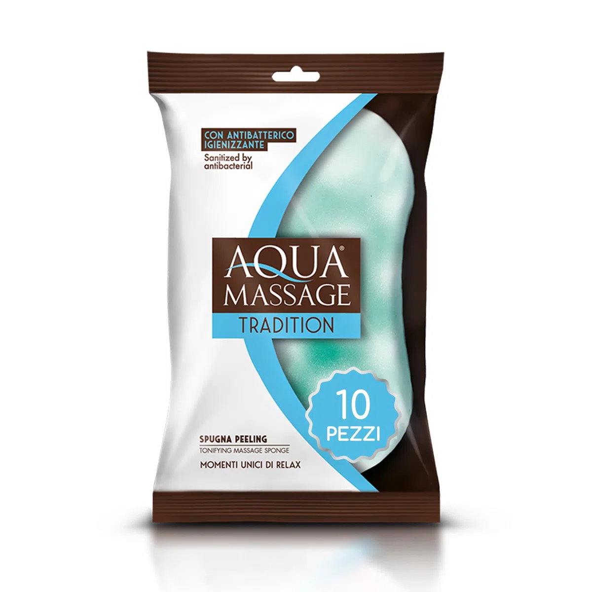 ARIX | 10 Spugne Massaggio Peeling per Corpo della Linea Aqua Massage Tradition, Spugna Morbida Massaggio Corpo con Antibatterico, per Momenti di Relax - 10 Spugne