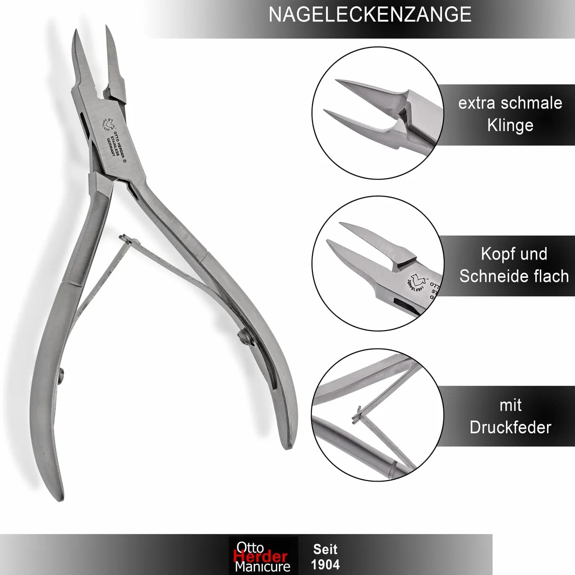 OTTO HERDER – Pinza angolare 11,2 cm antiruggine per la cura dei piedi – Pinza per unghie appuntita con lama sottile appositamente progettata per unghie incarnite