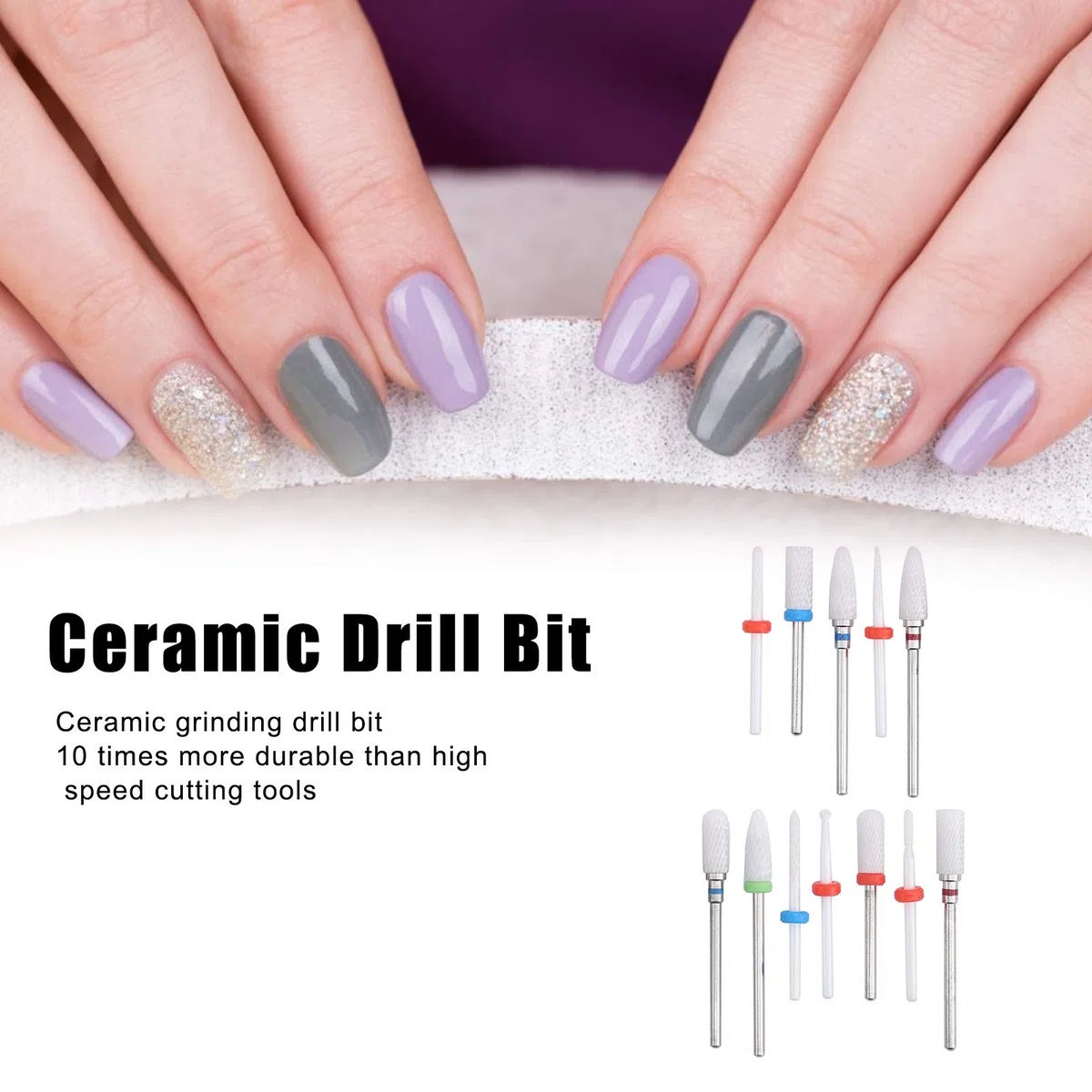 Set di 12 Punte per Trapano per Unghie in Ceramica, Punta per Trapano per Unghie in Ceramica per Smerigliatrice Elettrica, Set di Punte per Trapano per Unghie per Unghie in Gel