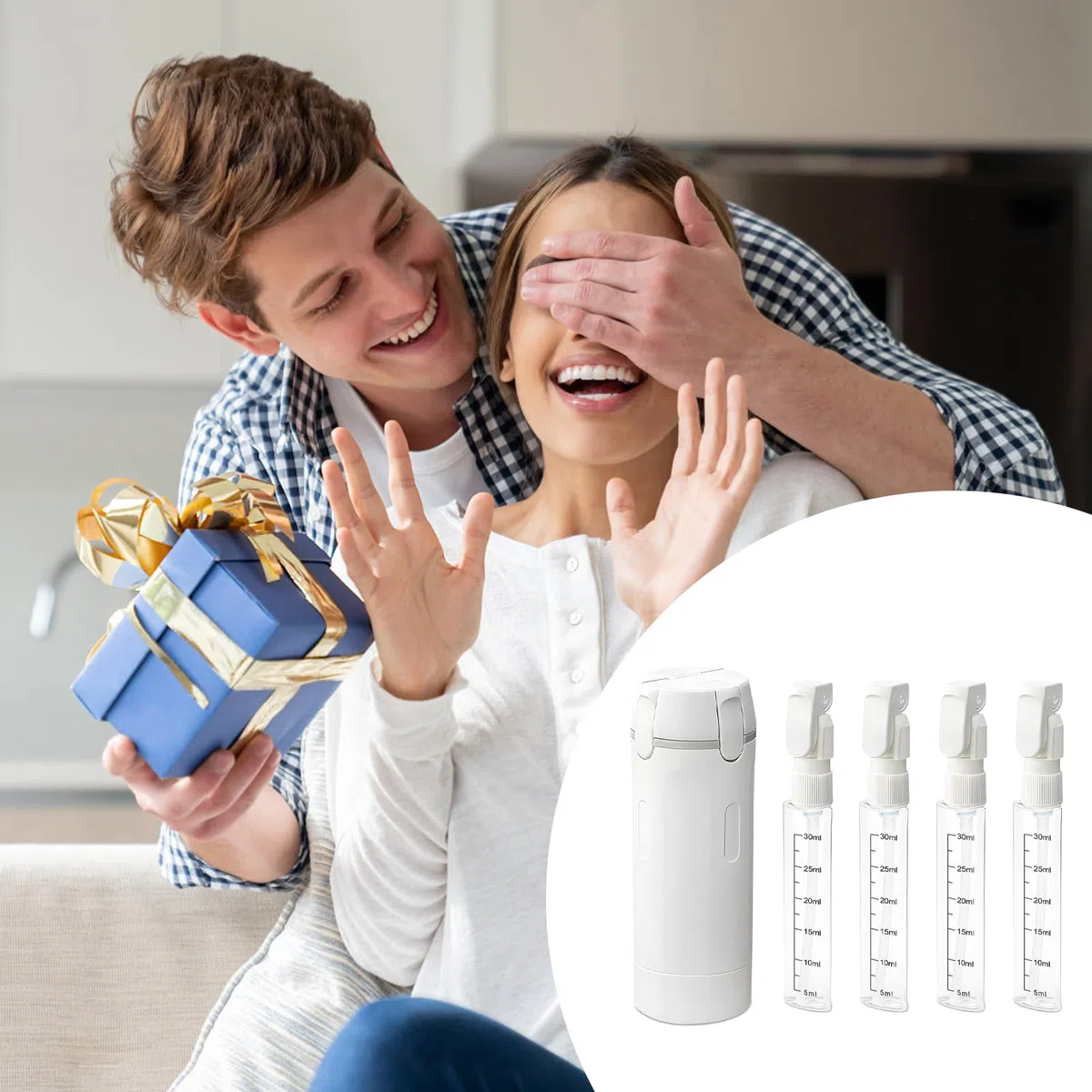 Dispenser da viaggio ricaricabile, 4 in 1, ricaricabile, in silicone, a prova di perdite, per shampoo, lozione, gel doccia (bianco)