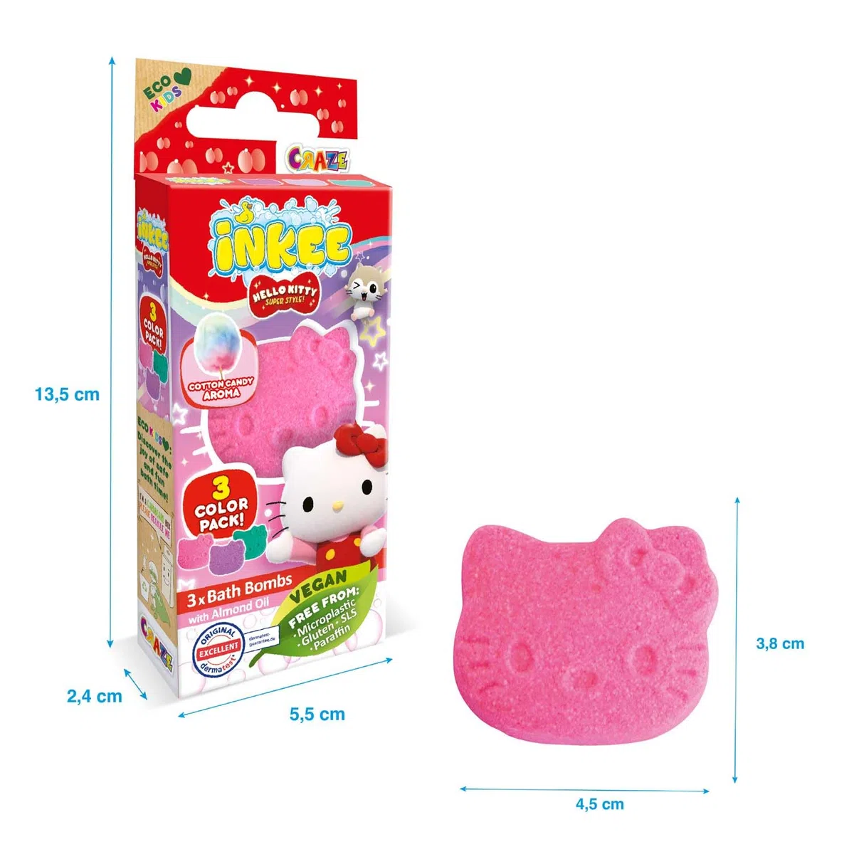 INKEE Mini Pack Hello Kitty, Display da 10 Set di 3 Bombe da Bagno per Bambini con le Forme dei Personaggi di Hello Kitty e Aroma di Zucchero Filato