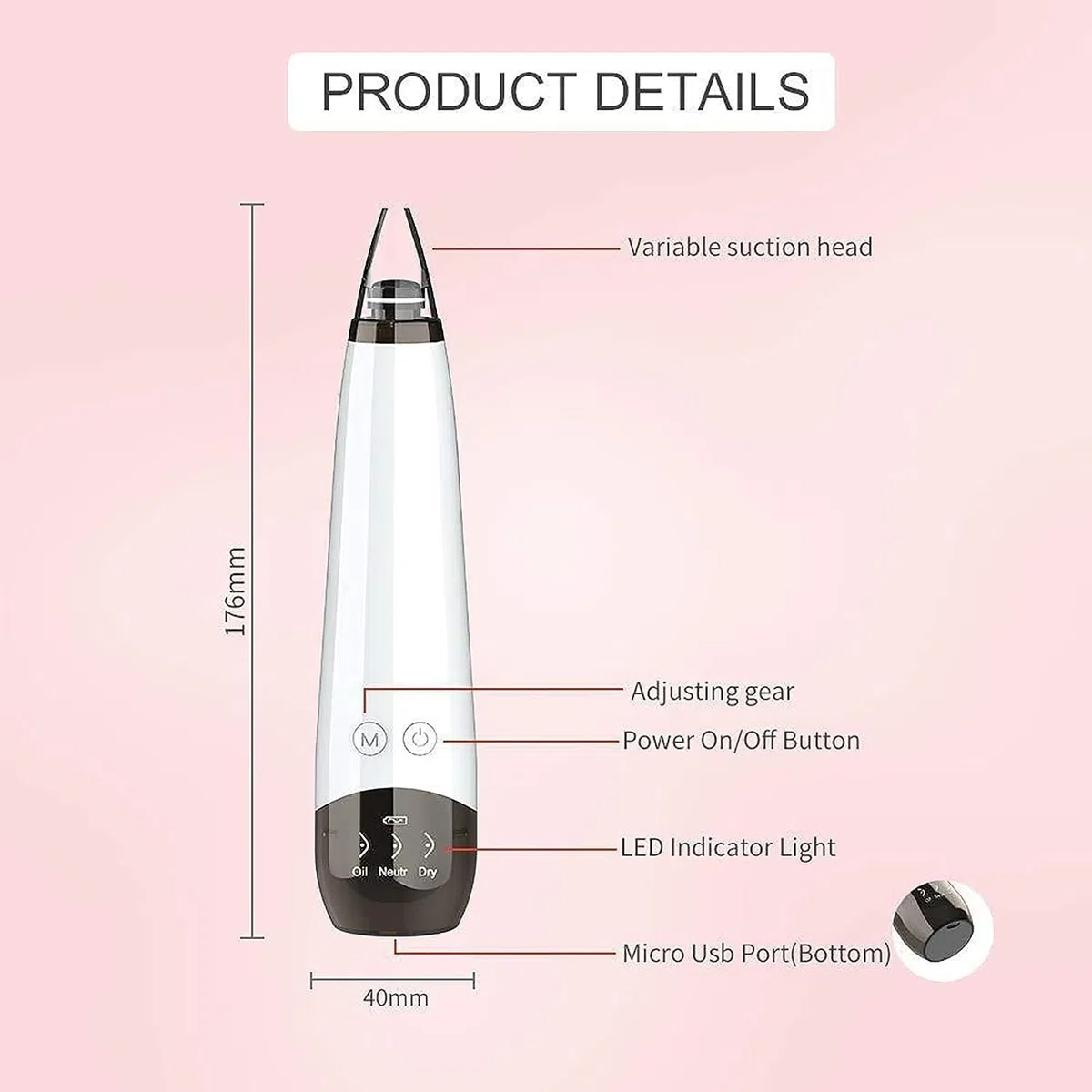 Pore Extractor for Blackhead Removal - Pimple Extractor for Facial Cleansing, Blackhead Suction Tool, Facial Pore Cleaner, Tool for Pu Extractor