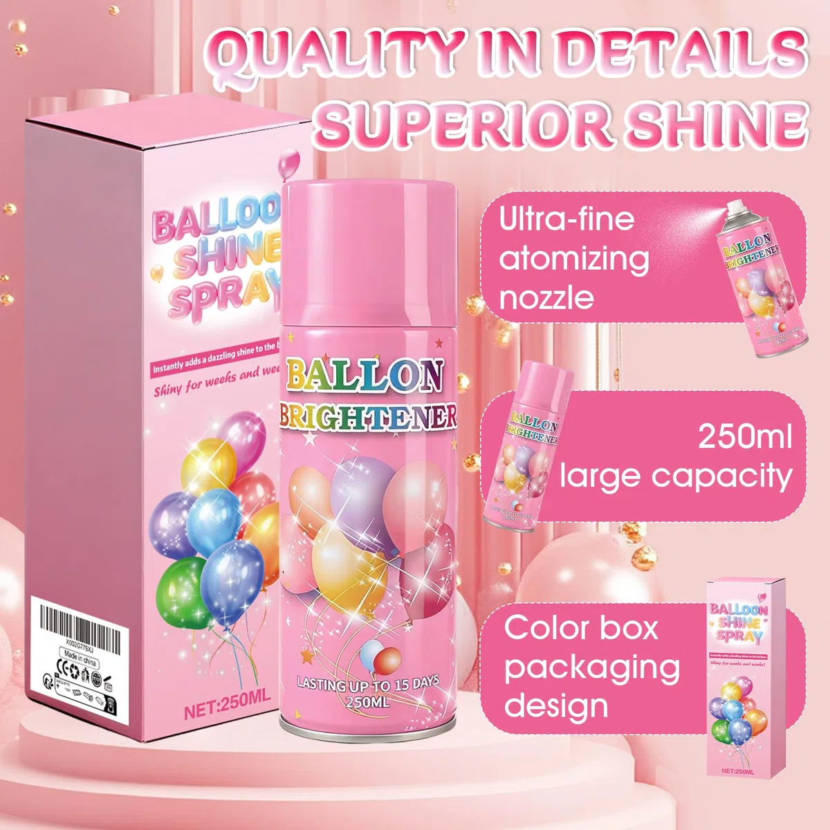 Spray Lucido per Palloncini, Lucido per Palloncini Spray, Balloon Shiny Sprays, Mantiene Palloncinis Scintillanti più Lungo, Adatti Tutti per Matrimoni, Natale Compleanni, 250ml