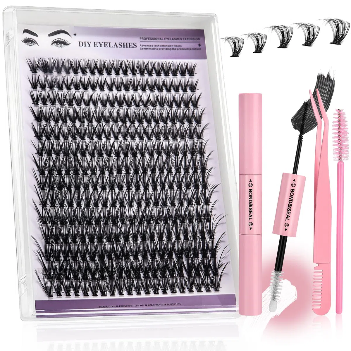 280 Pezzi Ciuffetti Ciglia Finte Kit di Estensioni Ciglia, Ciglia Finte Cluster, Lash Extension Kit con Colla e Pinzette, Individuale Lashes Kit per Uso Personale e Domestico (30D Curl 8-16mm)
