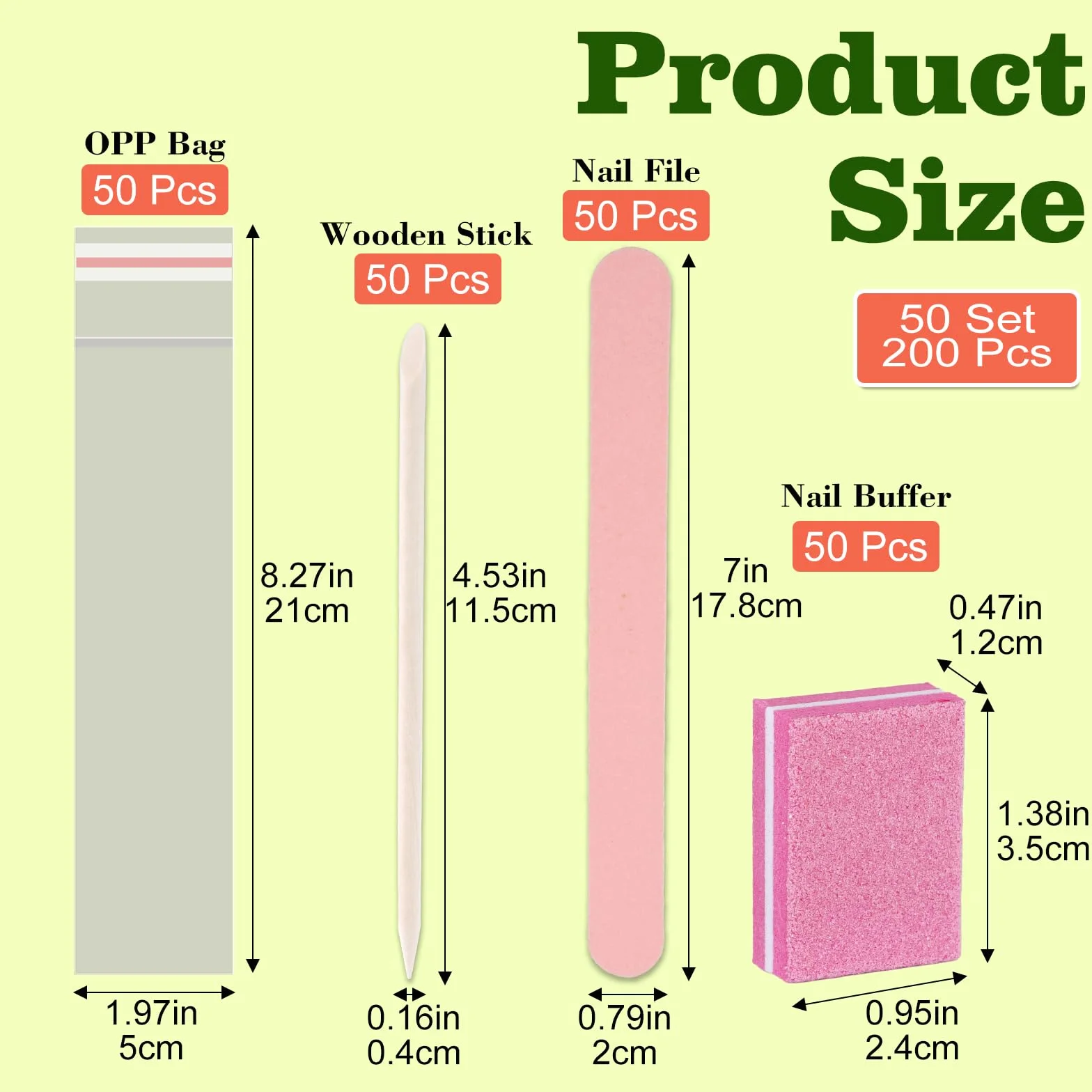 Kit di manicure usa e getta, 50 pezzi, include: 50 lime per unghie, 50 lucidatrici in miniatura, 50 bastoncini in legno, 50 sacchetti OPP + kit di accessori per unghie pressati, soggiorno e casa (rosa