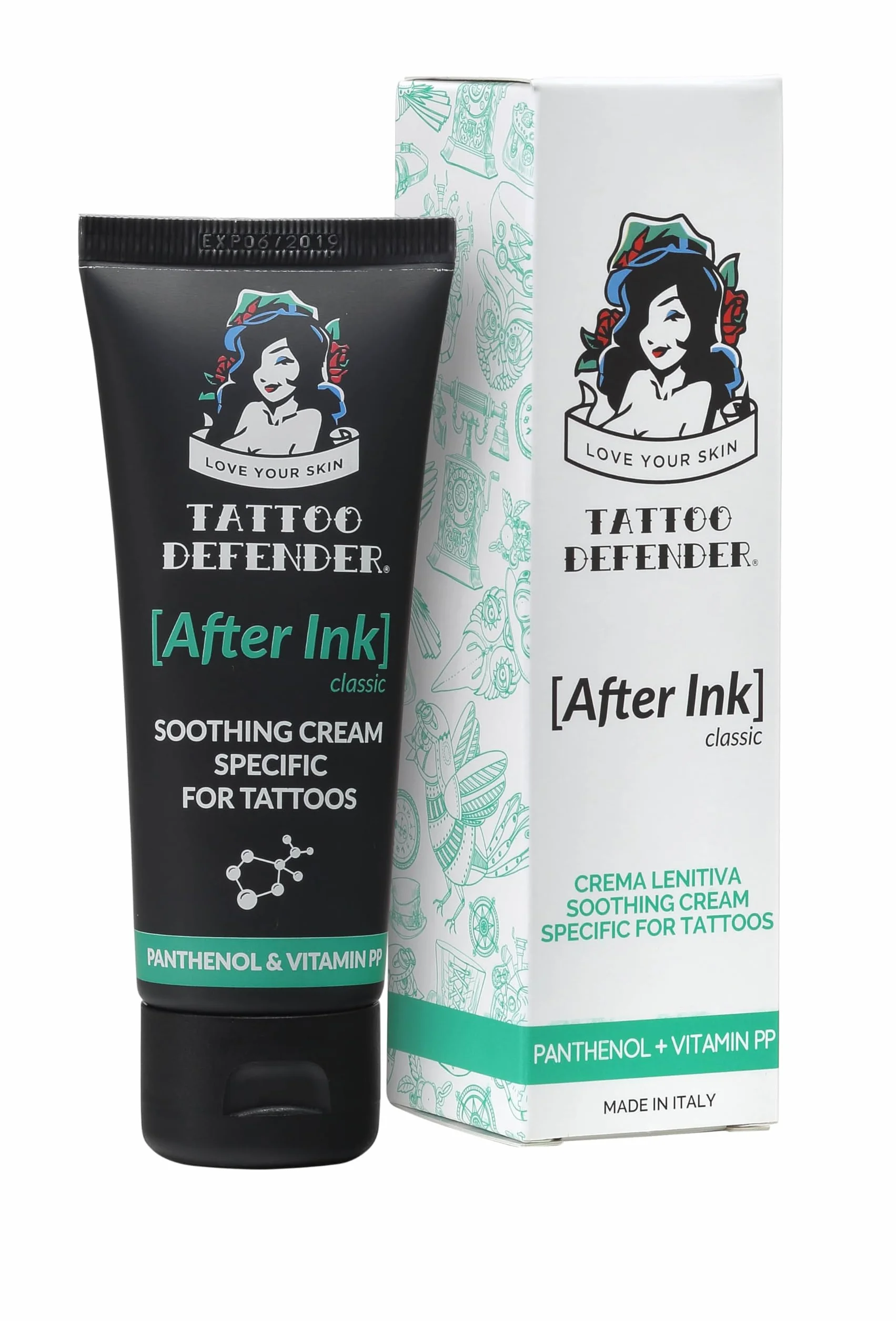 Tattoo Defender - After Ink Classic 50ml - Crema Lenitiva Ed Idratante Per La Cura E La Guarigione Dei Tatuaggi - Con Acido Ialuronico -Non Macchia E Non Unge - Dermatologicamente Testata
