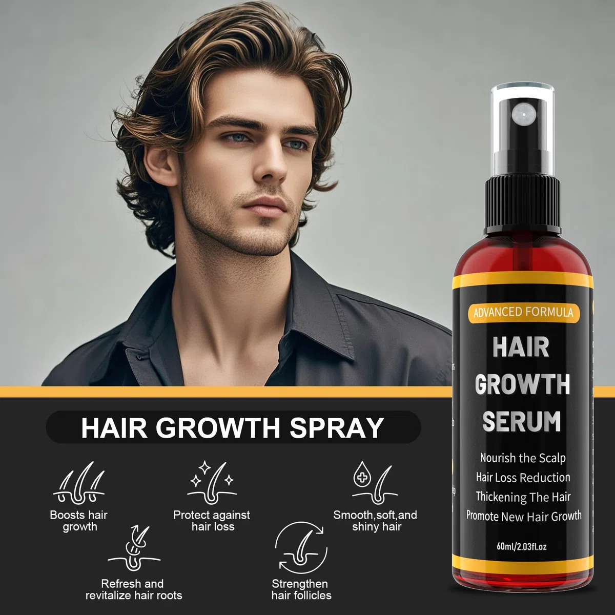 Siero per la crescita dei capelli, spray per uomo/donna, per accelerare la crescita dei capelli, previene la caduta dei capelli, con biotina e rosmarino per olio per la crescita dei capelli, olio per
