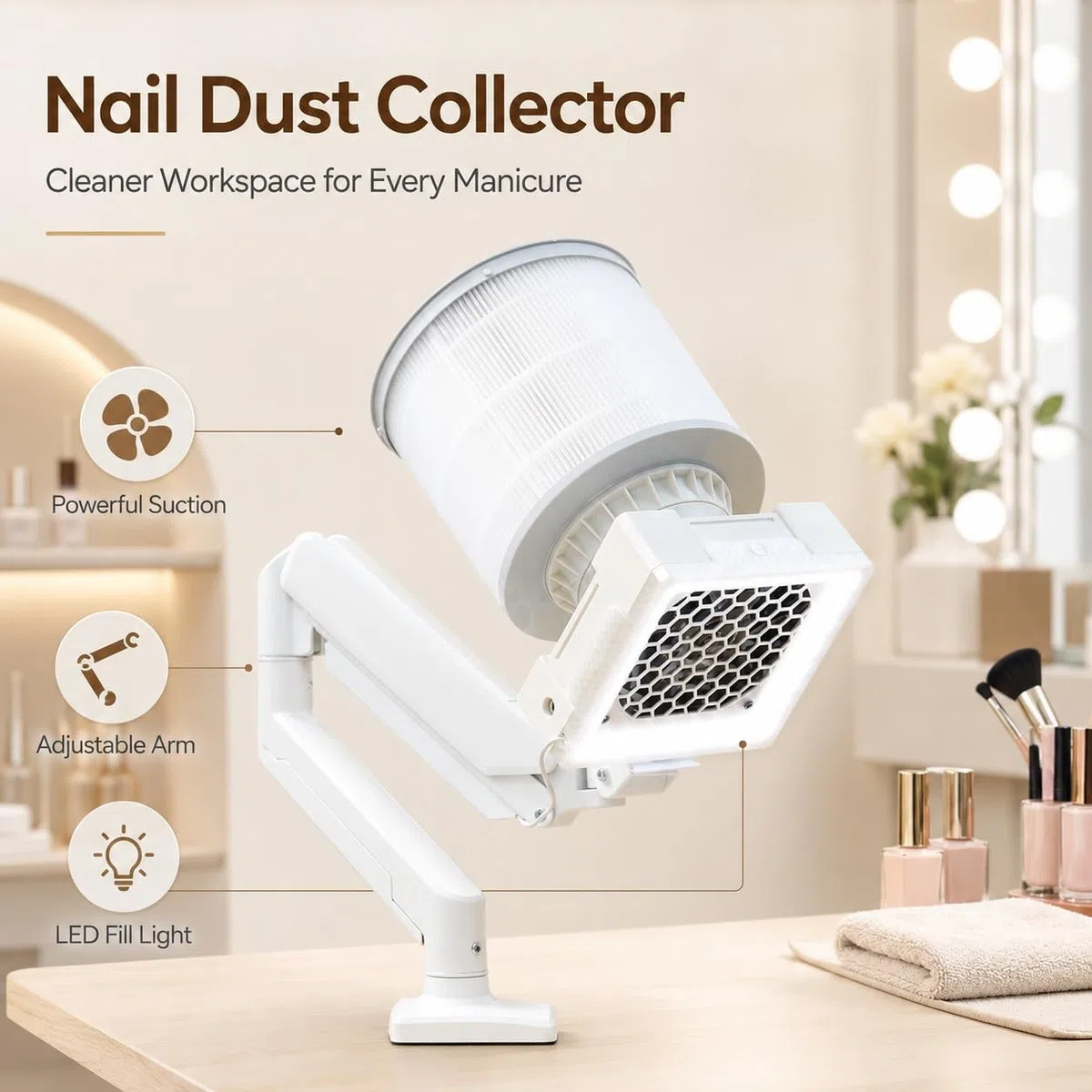 Aspirapolvere for manicure da tavolo 36W+5W Illuminazione Clip-On