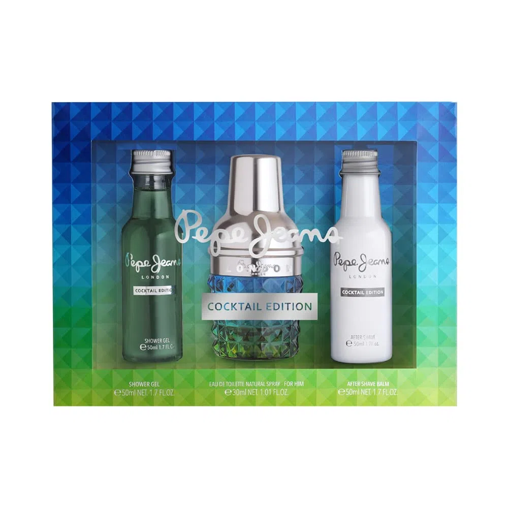 Pepe Jeans Cocktail Edition For Him Parfüm Mens Set Regalo aus 3 Teilen mit Eau de Toilette 30ml, After Shave 50ml und Duschgel 50ml Set mit Men's Parfüm mit Zitrusfrücht, Holz und Gewürz Duftnote
