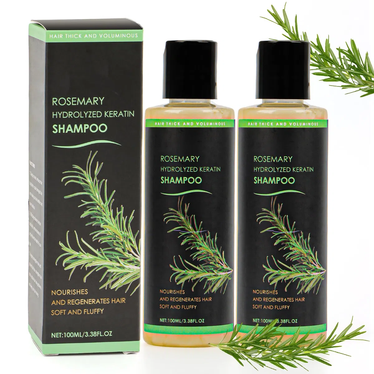 Shampoo al rosmarino per la crescita dei capelli, naturale Rosemary Hydrolyzed Keratin Shampoo da donna per rafforzare i capelli fini e la caduta dei capelli, ammorbidito e fluffy Cleansing