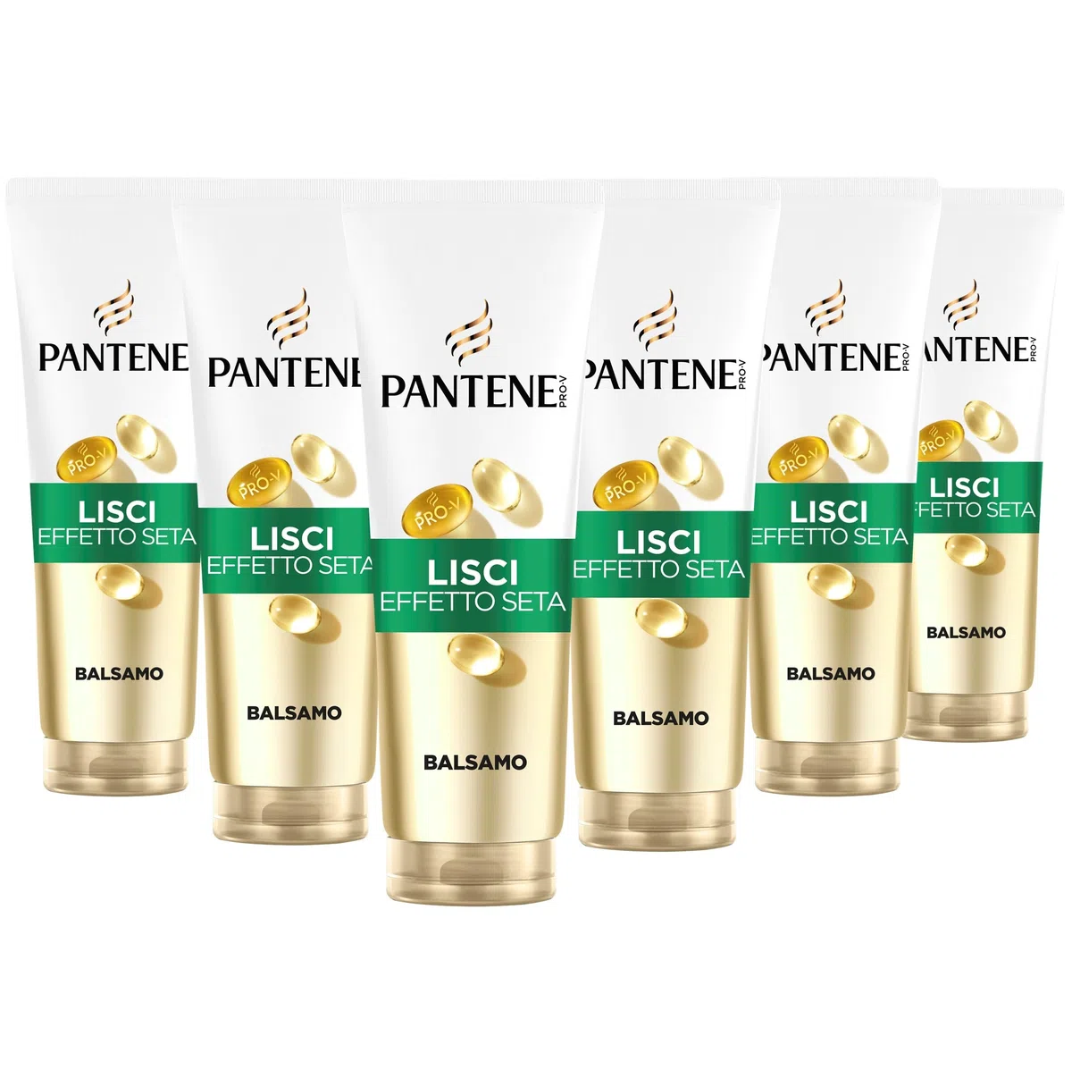 Pantene Pro-V Lisci Effetto Seta Balsamo 6x230ml per Capelli Crespi e Opachi, Balsamo Quotidiano, Con Vitamina B5 e Miscela di Nutrienti, Senza Olio Minerale e Coloranti, Tecnologia Active Nutri-Plex