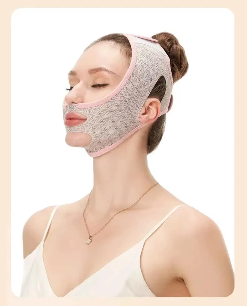 Beauty Face Contouring Sleeping Mask Chin, Riutilizzabile V Line Lifting Mask, V Line Maschere facciali, Cinghia facciale Maschera, Chin Up Maschera Viso (Rosa)