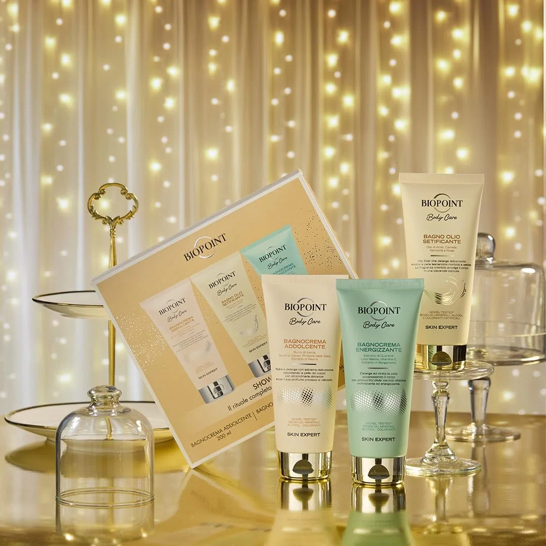 Biopoint - Set Regalo Bagnoschiuma: Bagnocrema Addolcente, Bagno Olio Setificate, Bagnocrema Energizzante - Nutre e Deterge con Delicatezza, 200mlx3