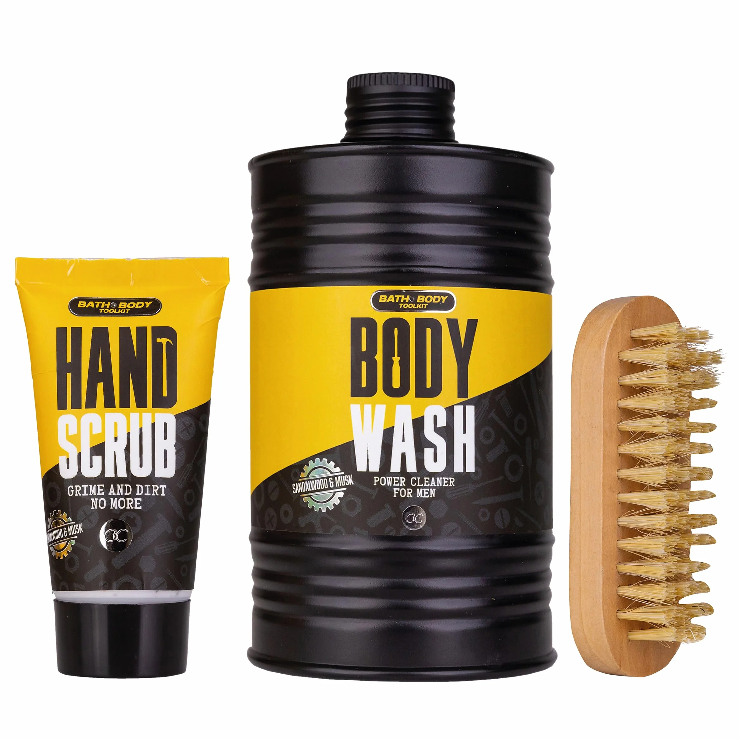 Accentra Set regalo BATH + BODY TOOLKIT per uomini, gel doccia da 400 ml, 50 ml, peeling a mano e spazzola per unghie in legno, confezionato in una fantastica valigetta degli attrezzi