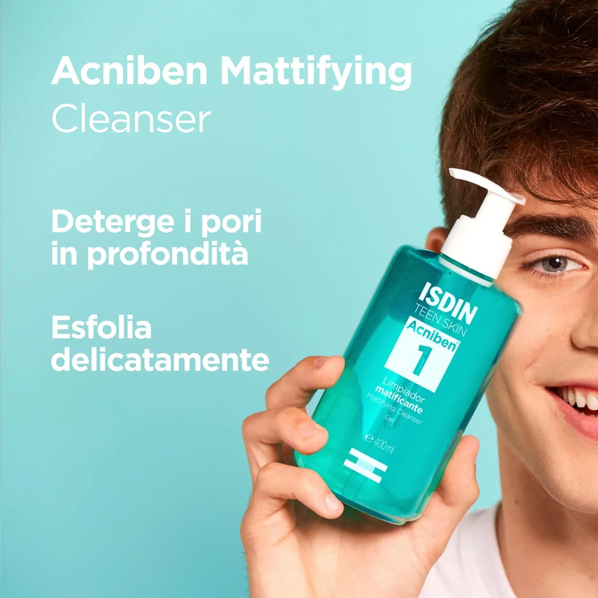 ISDIN Acniben Gel Detergente Opacizzante (400 ml) | Gel Viso e Corpo che Purifica la Pelle Grassa a Tendenza Acneica