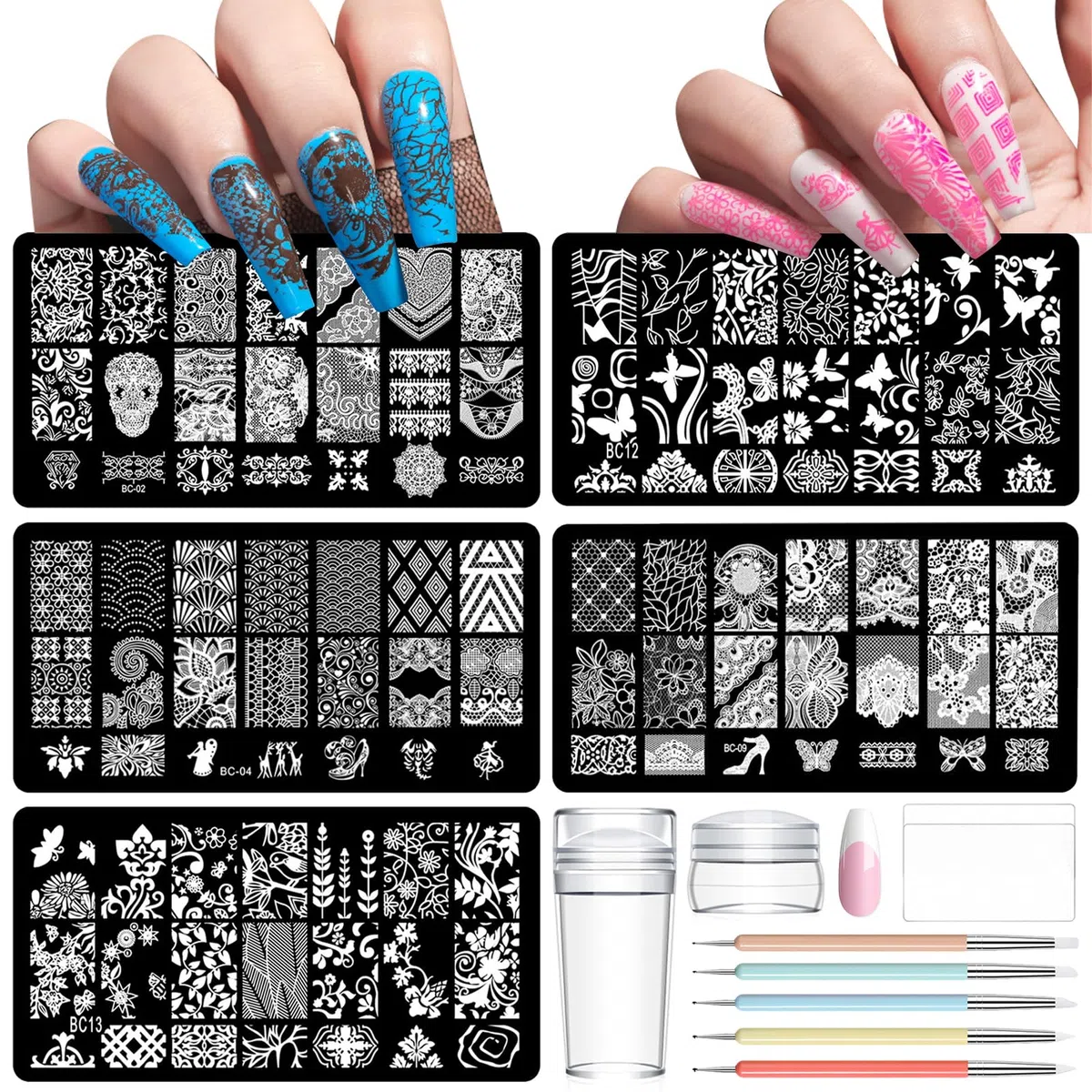 TYXHXTF 14pcs Jelly Nail Art Stamper,Set Di Timbri Per Nail Art+Pannello Per Stampa Per Unghie+ Penna In Silicone Per Unghie E Punta In Spugna Per Penna Per Nail Art,Strumenti Per Nail Art Kit Unghie