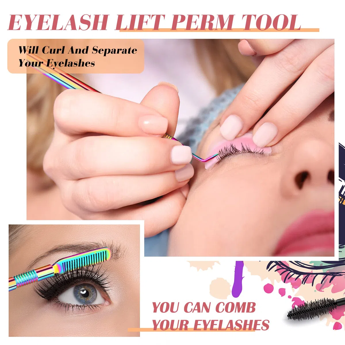 Kit per lash Lift, 232 Pezzi, con 50 astine in Silicone, 2 Strumenti separa Ciglia, 100 Micro tamponi, 50 pennelli per Mascara in Cristallo e 30 Coppie di Pad per Estensioni