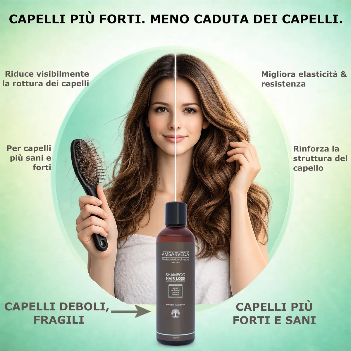 Amsarveda Hair Loss Active Rejuvenation Shampoo – 100% naturale, ayurvedico, pulizia intensa, nutriente, senza parabeni e solfati, 250 ml