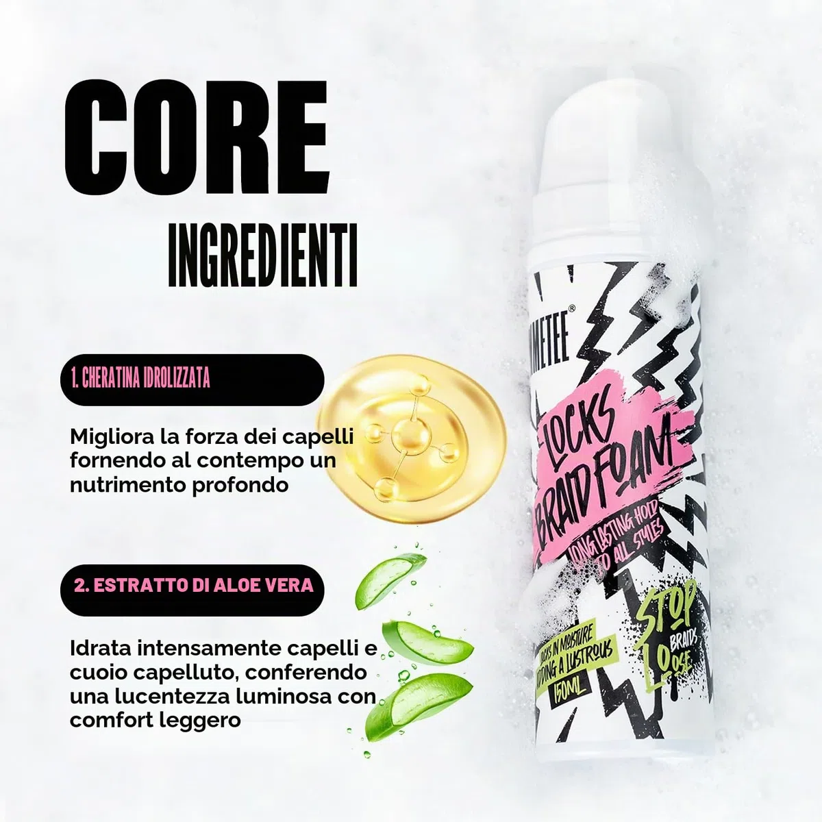 immetee Braid Foam, Mousse per Trecce Hair Braid, Controllo dei Frizz, Mousse con Tenuta Extra e Alto Lucore per Trecce, Torce e Blocchi 150ml