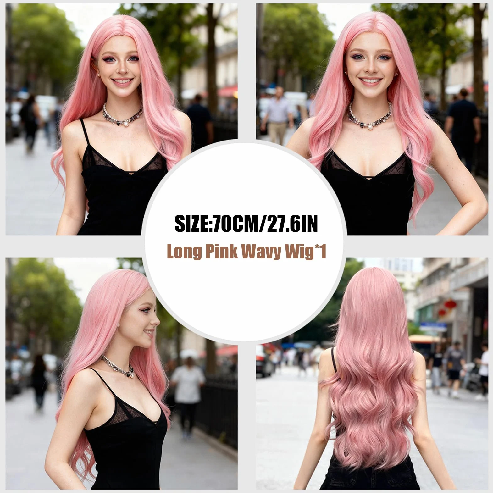 Lungo Ondulato Parrucca Rosa per Donne, 27 Pollici/70CM Lungo Ondulato Parrucche, Sintetico Parrucca Ricci Resistente al Calore, Cosplay Lunga Capelli della Signora di Modo Festa