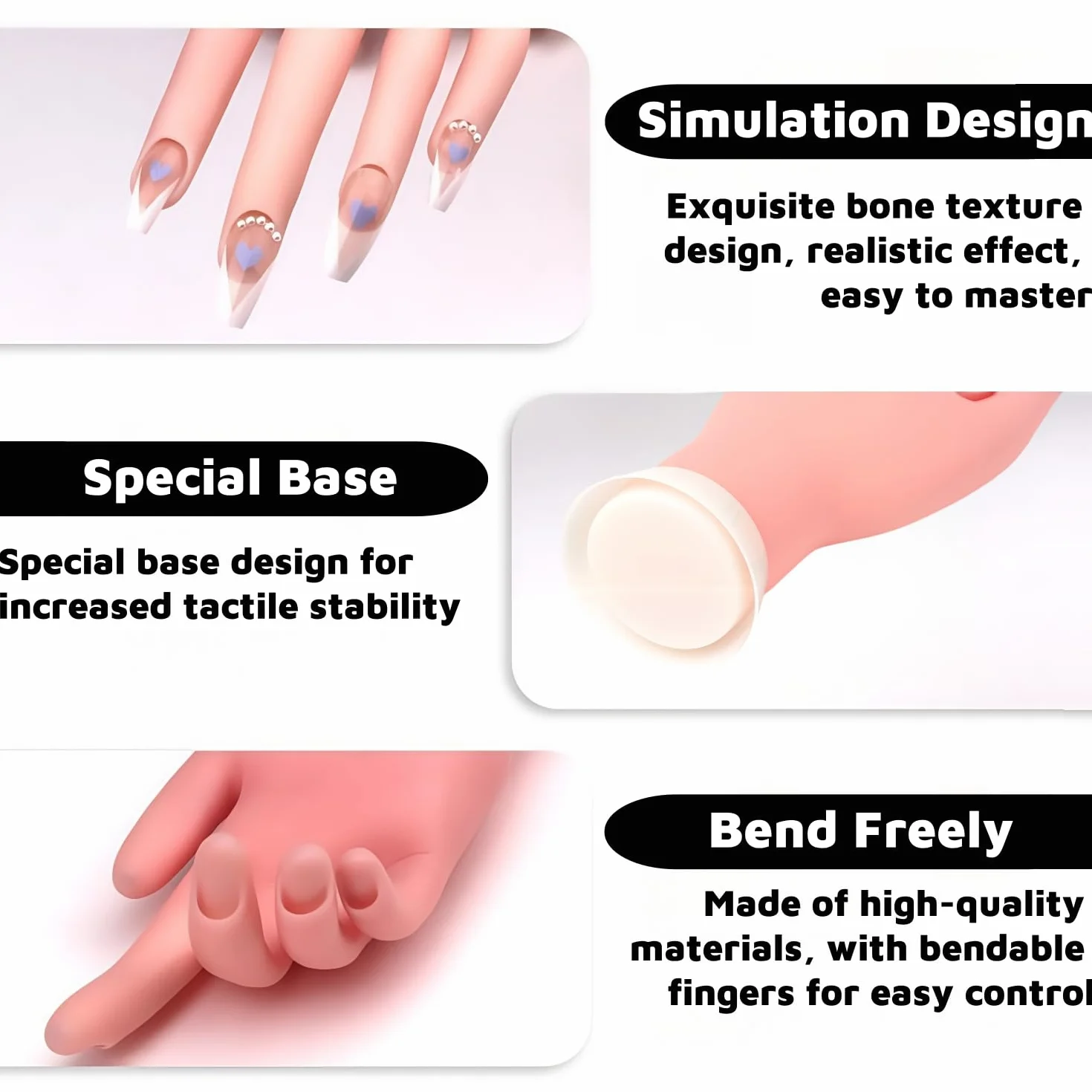 Manicure Practice Hands,Nail Art Manicure Dito di Formazione,Esercitazioni di Nail Art,Mano finta con Unghie per Esercitarsi a Mano Sinistra,Flessibile,Mobile,in Morbida Plastica,23x8.5cm