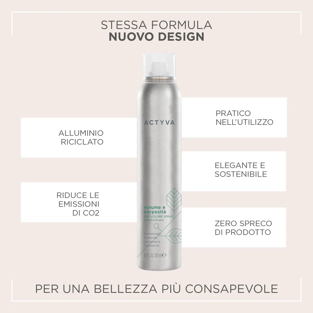 Actyva - Volume e Corposità Dry Volume Spray, Volumizzante e Texturizzante per Capelli - 200 ml