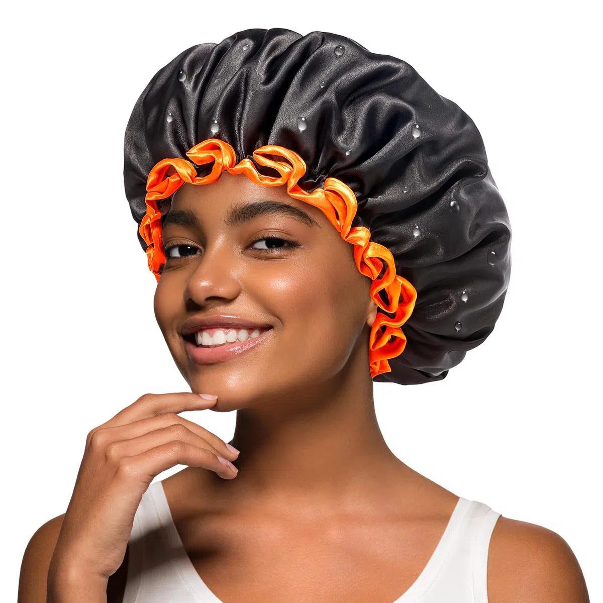 mikimini Cuffia Doccia Nera per Donne, Cappelli da Doccia Impermeabili Riutilizzabili per Uomini, Cuffia da Bagno Lavabile a Doppio Strato per Capelli Spessi e Ricci, Medio, 2 Pezzi