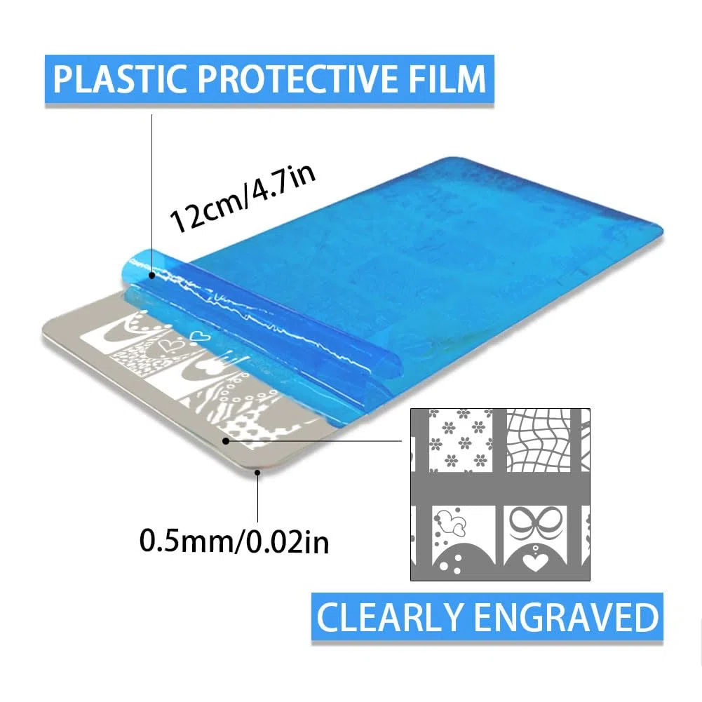 PH PandaHall 3pz Piastre per Timbri per Unghie con Punta Francese Stencil per Nail Art con Linea Francese Modelli per Manicure Geometrici Strisce Onde Stencil per Unghie con Fiore e Leopardo per Donna