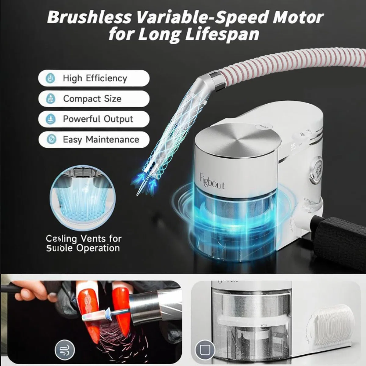 Aspirapolvere e Estrattore per Unghie 2-in-1 con Trapano, 35.000 RPM Alta velocità, 4 modalità Regolabili, Basso Rumore 60db, Facile da Pulire per Postazioni di Lavoro di Salone (White)