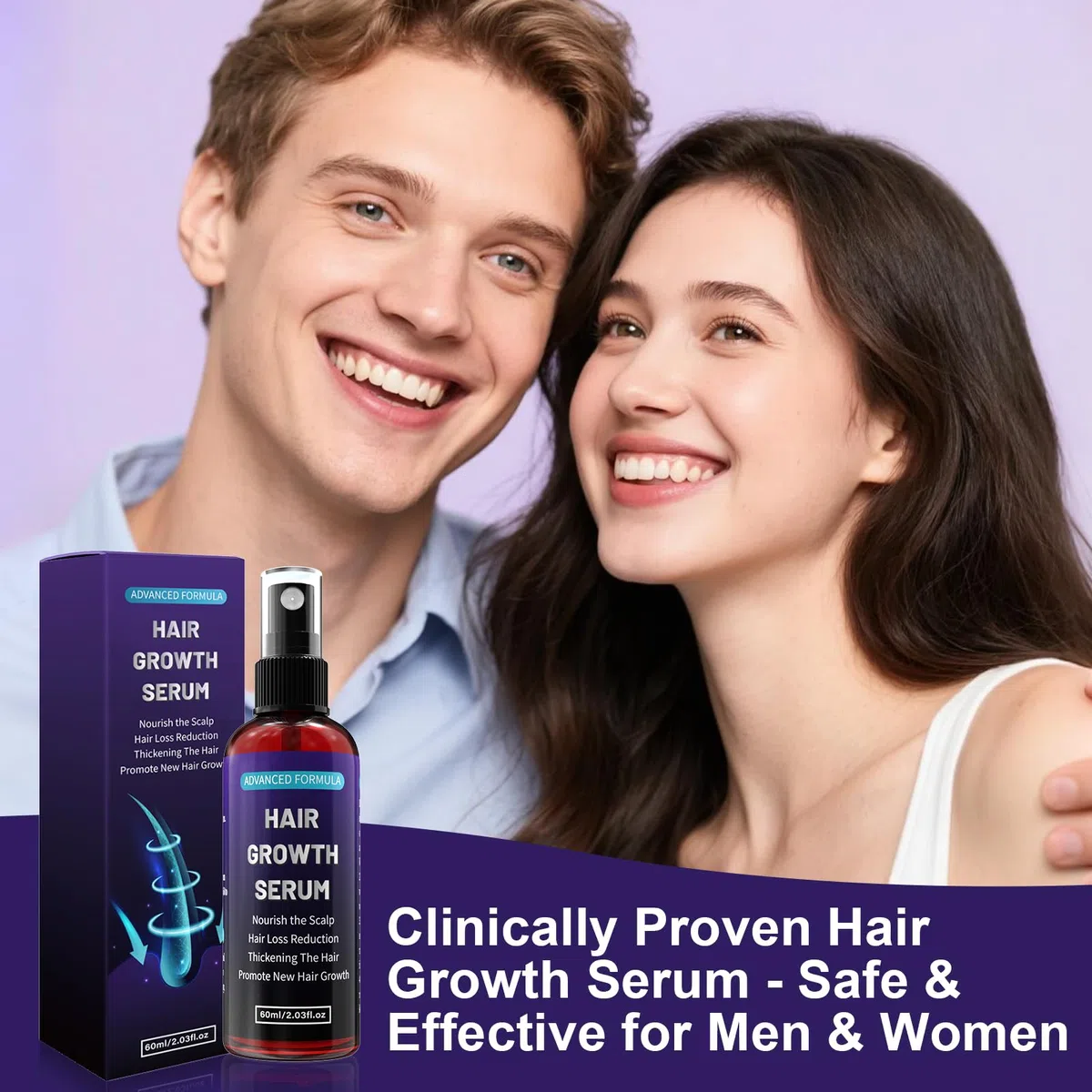 Siero Crescita Capelli, spray capelli per uomo/donna, crescita capelli veloce donna, anticaduta capelli, con biotina e rosmarino e olio di ricino per olio per crescita capelli, olio barba, 60 ml