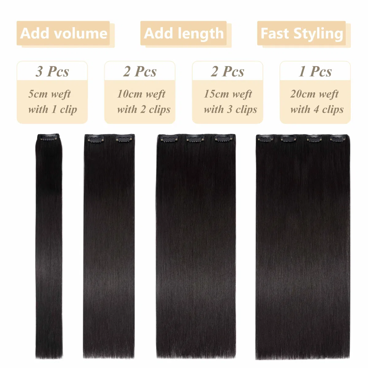 Extension Clip Capelli Lisci Marrone Scuro 8pcs Extension Capelli Finti Clip Posticci per Capelli Naturali Sintetici Clip in Hair Extension Morbido Parrucchino Lungo Dritto Full Head 65cm