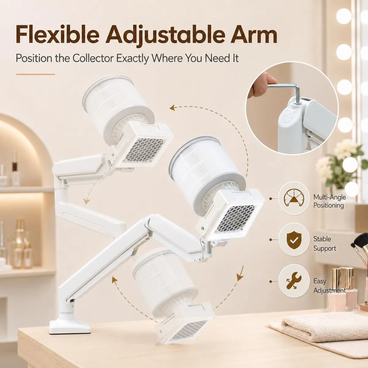 Aspirapolvere for manicure da tavolo 36W+5W Illuminazione Clip-On