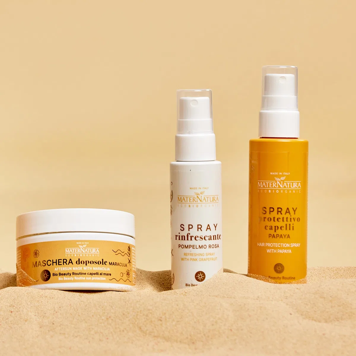 Maternatura, Spray Protettivo Capelli alla Papaya e Mango, Latte Spray con Filtri UV Termoprotettore Capelli da Sole, Vento, Sale e Cloro, Beauty Routine Capelli al Mare, Made in Italy - 150 ml