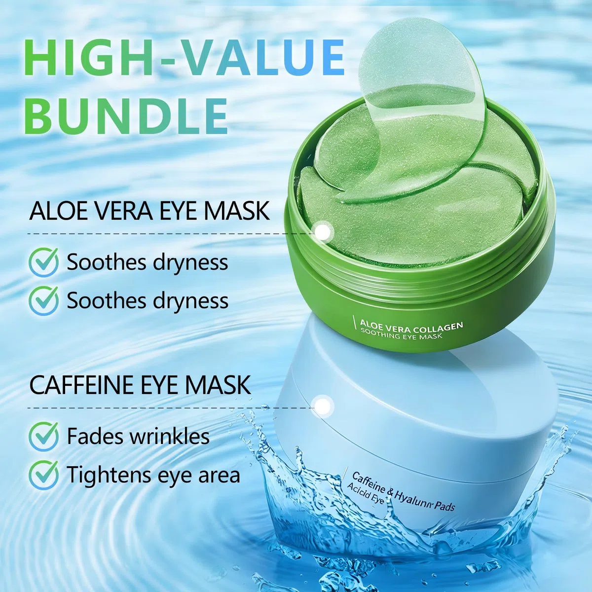 120 Pezzi Aloe Vera e con Caffeina Patch Occhi, Rassodanti & Idratanti Eye Patch, Aiuta a Schiarire Piccole Rughe e Occhiaie, Migliora la Condizione del Contorno Occhi, per la Cura Quotidiana(Blu)